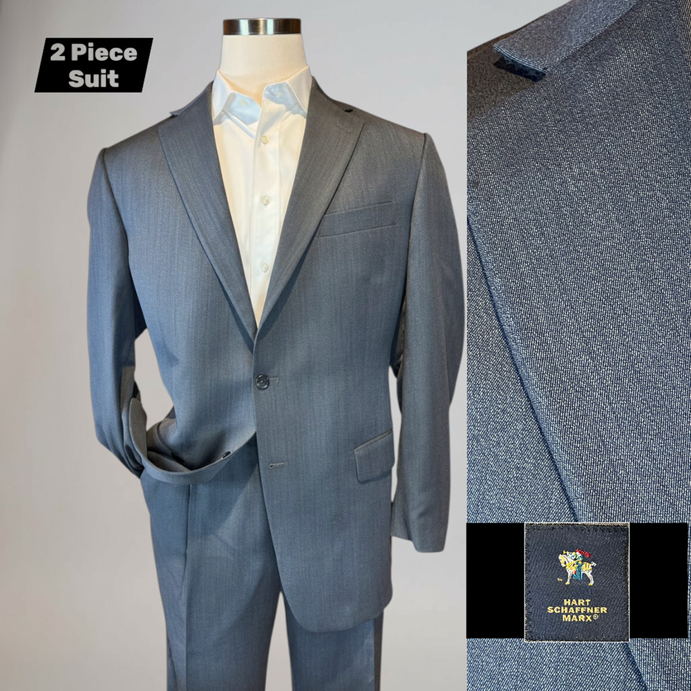 Hart Schaffner Marx 44-46L 38x29 Steel Gray Blue Traditional Suit USA